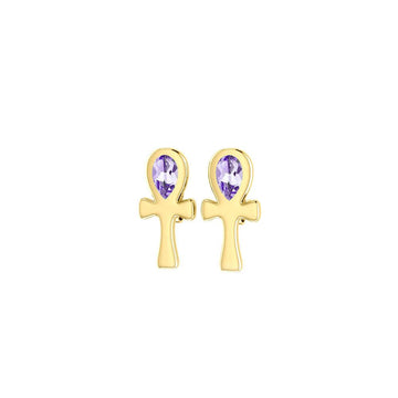 Ankh Spiritual Solid Gold Post Earrings with Gemstone GTE2026 - Jewelry